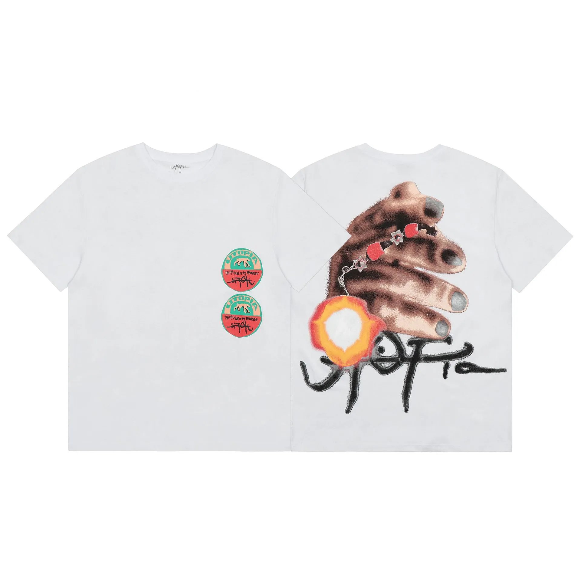 Utopia Graphic Cotton T-Shirt Ivory - Travis Scott - Cnfans - $22.26