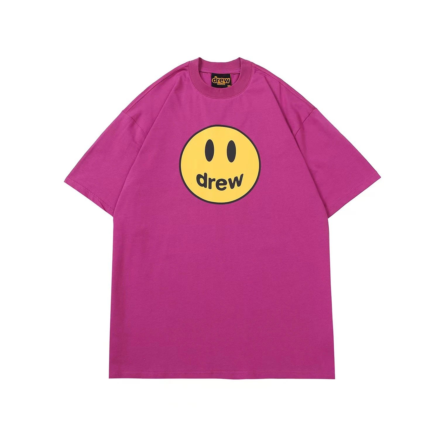 Oversized Smile Graphic Cotton Tee Magenta - Drew(Drew House) - Cnfans - $21.61