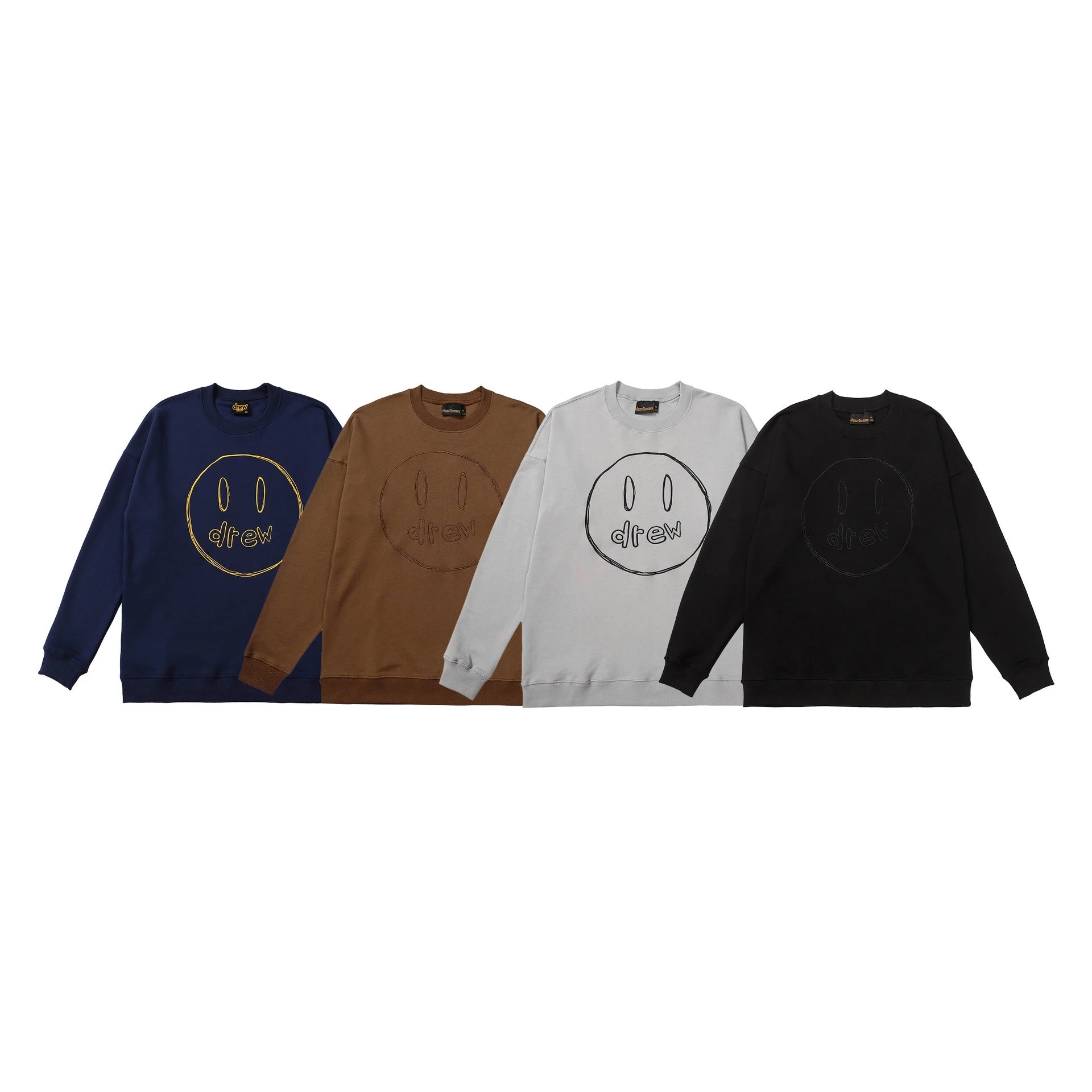 Street Style Smiley Embroidered Sweatshirt Mocha Brown - Gallery Image 1 - Detailed View