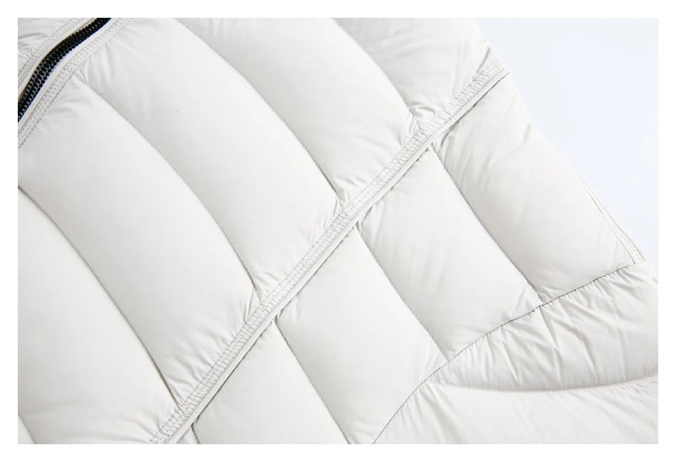 Men's Winter Warm Stand Collar Puffer Jacket, Duck Down, Snow White - Gallery Image 14 - Detailed View