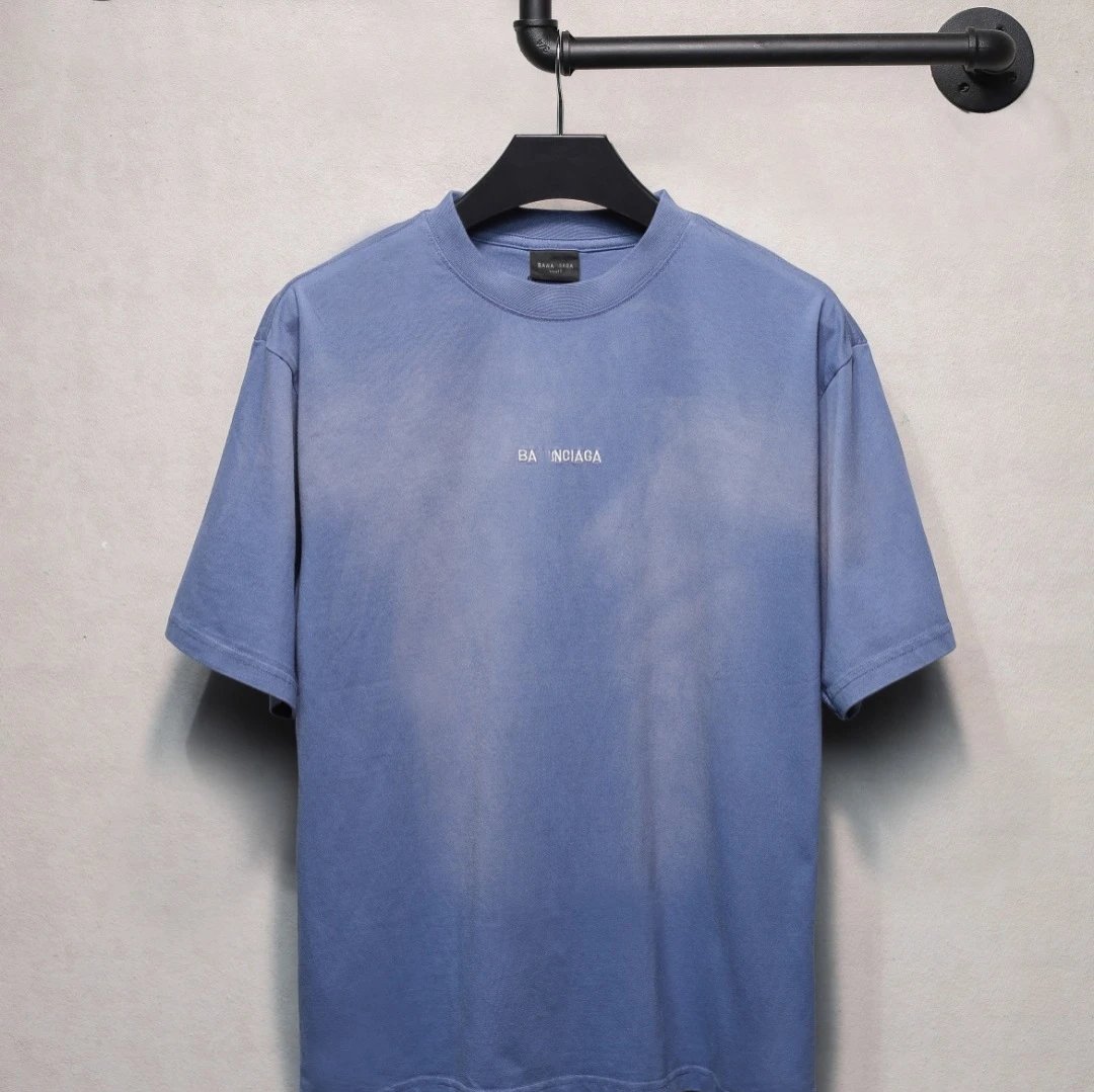 Unisex Oversized Washed Logo T-Shirt Spring Summer Dusty Blue - Gallery Image 1 - Detailed View
