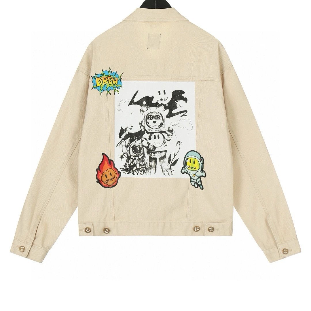 Street Art Alien Denim Jacket Sand Beige - Gallery Image 3 - Detailed View