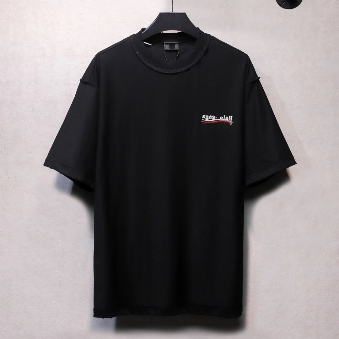 Unisex Distressed Reversible Embroidered Tee, Jet Black - Gallery Image 4 - Detailed View