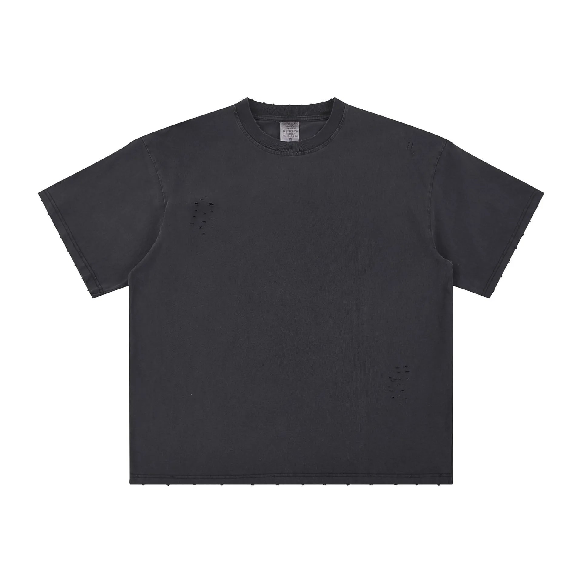 Vintage Distressed Cotton Tee, Summer Washed Black - CHAOKEXI - Cnfans - $18.95