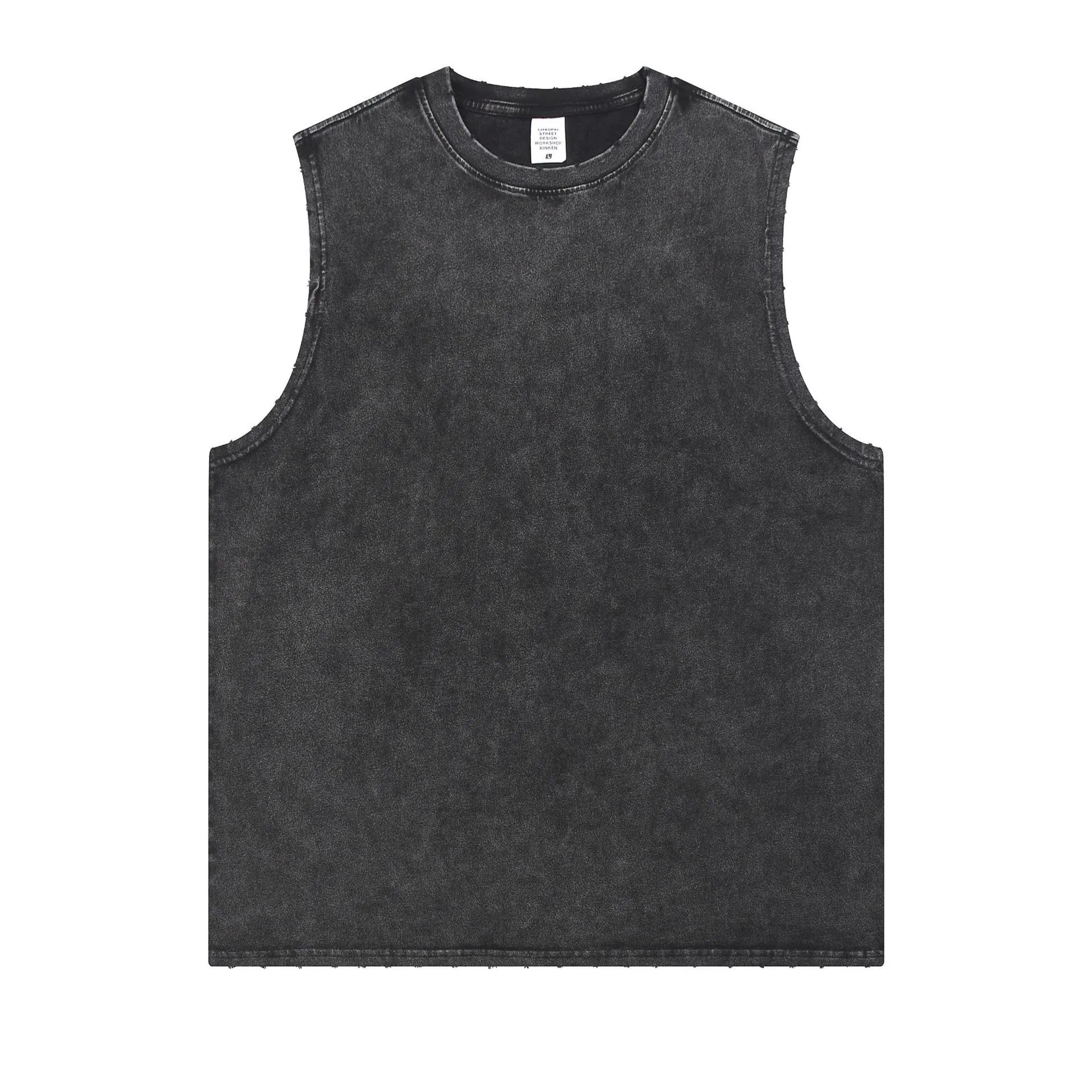 Vintage Style Cotton Sleeveless Tee Faded Black - ChaoKeXi - Cnfans - $17.66