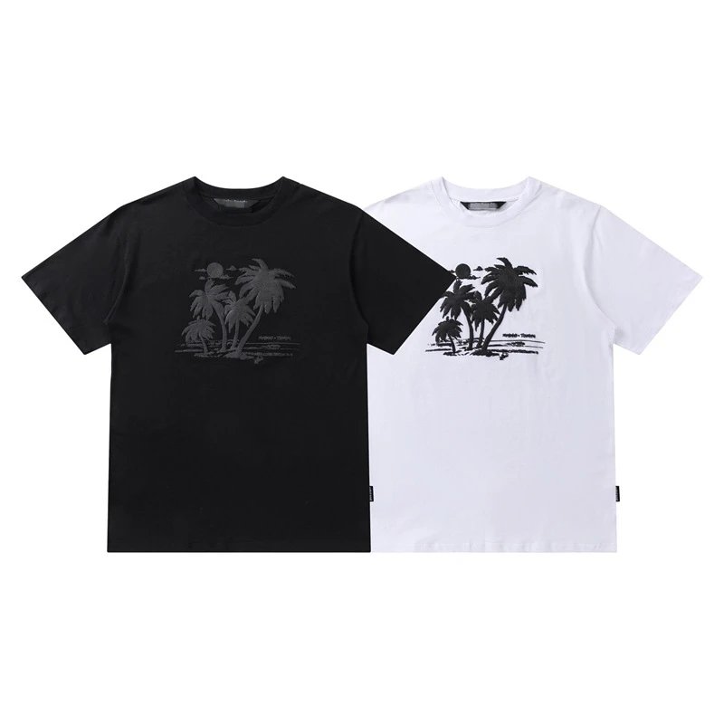 Streetwear Palm Tree Graphic Cotton Tee Black/White - Gallery Image 1 - Detailed View