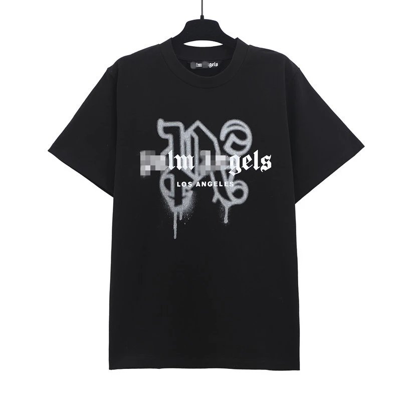 Street Graffiti Letter Print Cotton T-Shirt Jet Black - Palm Angels - Cnfans - $20.65