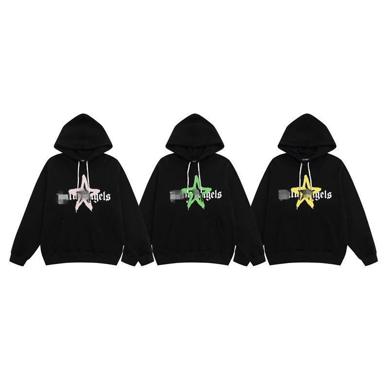 Star Print Cotton Pullover Hoodie, Jet Black - Gallery Image 1 - Detailed View
