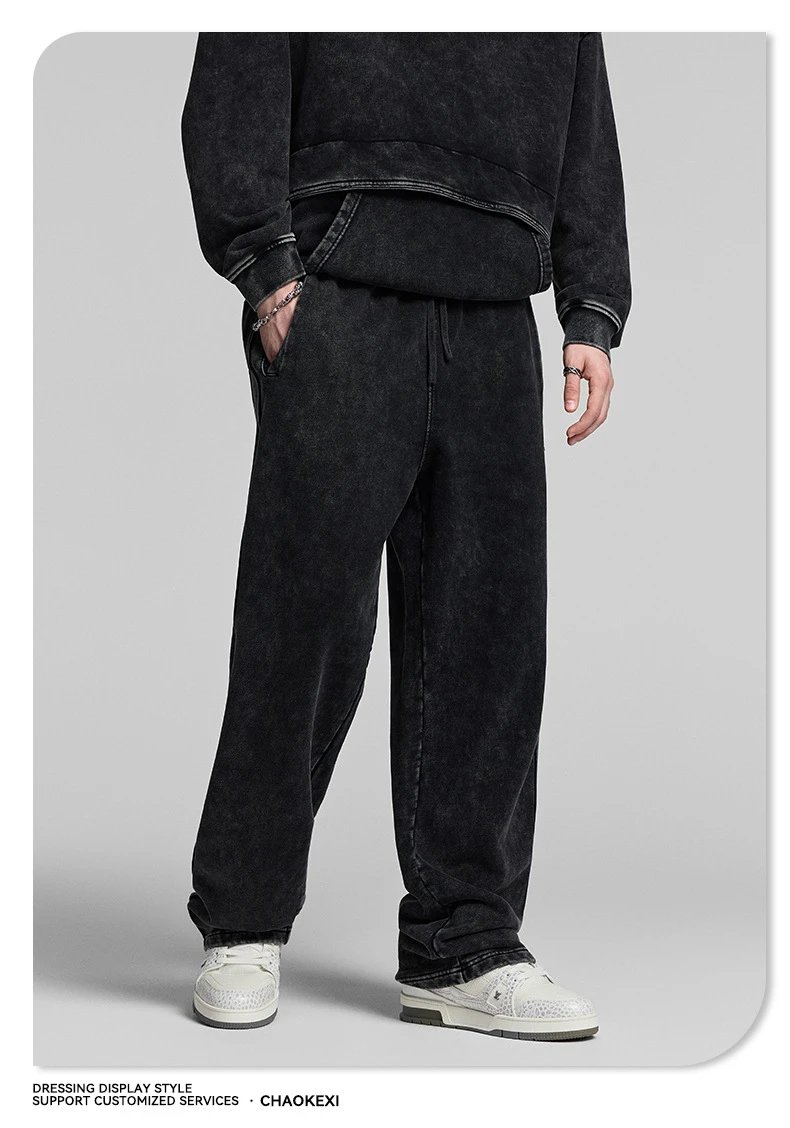 Men's Fleece Straight Leg Pants Casual Noir - Gallery Image 8 - Detailed View