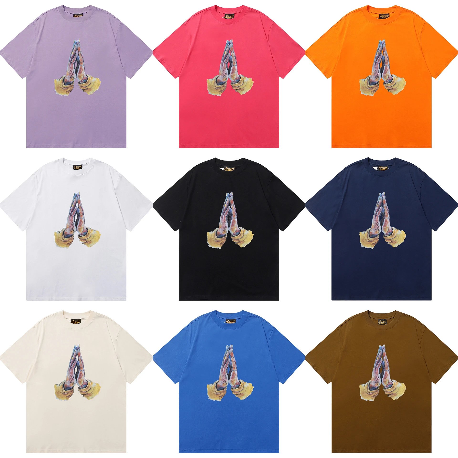 Praying Hands Graphic Streetwear T-Shirt Azure Blue - Gallery Image 1 - Detailed View