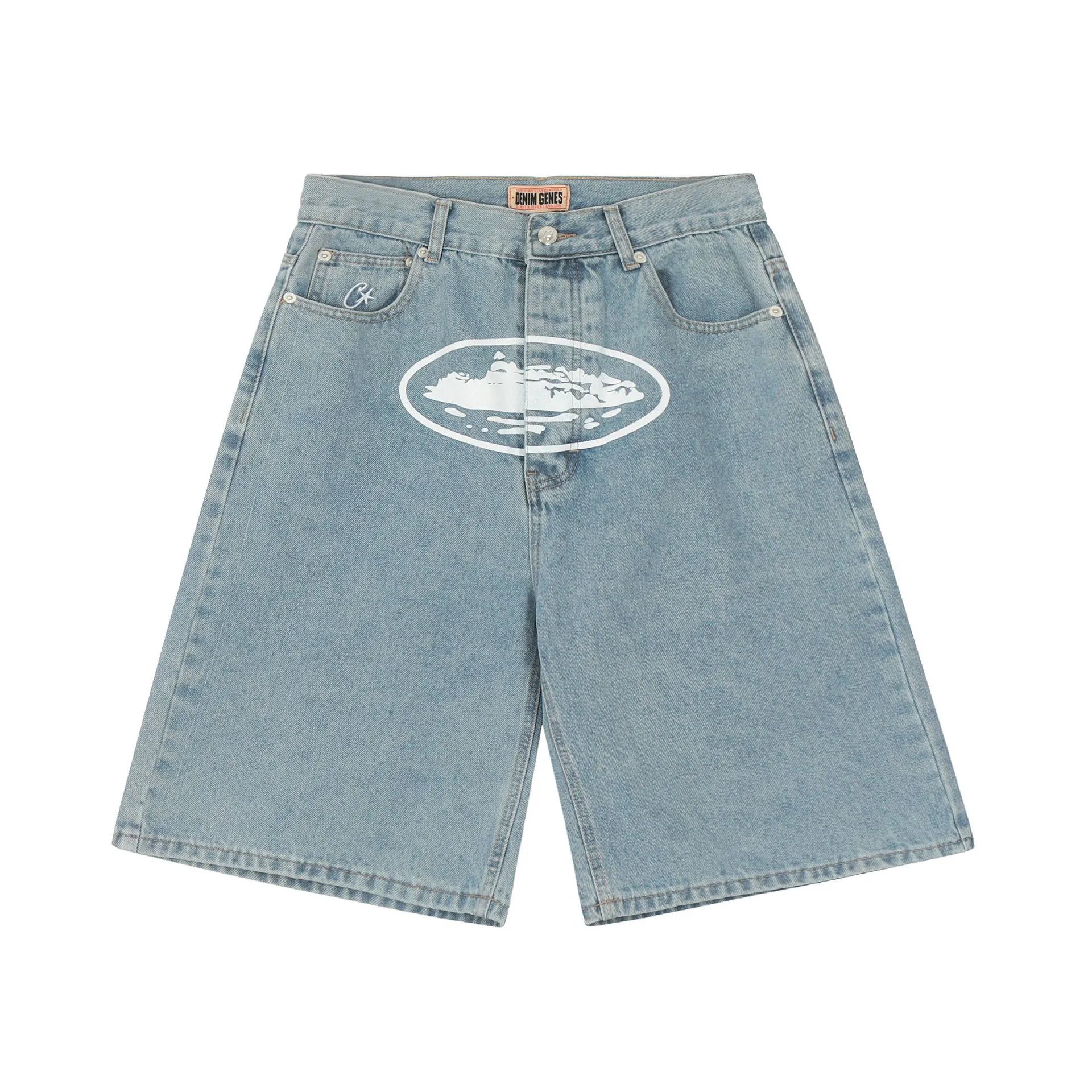 Casual Denim Bermuda Shorts Street Style Faded Blue - Corteiz - Cnfans - $33.55