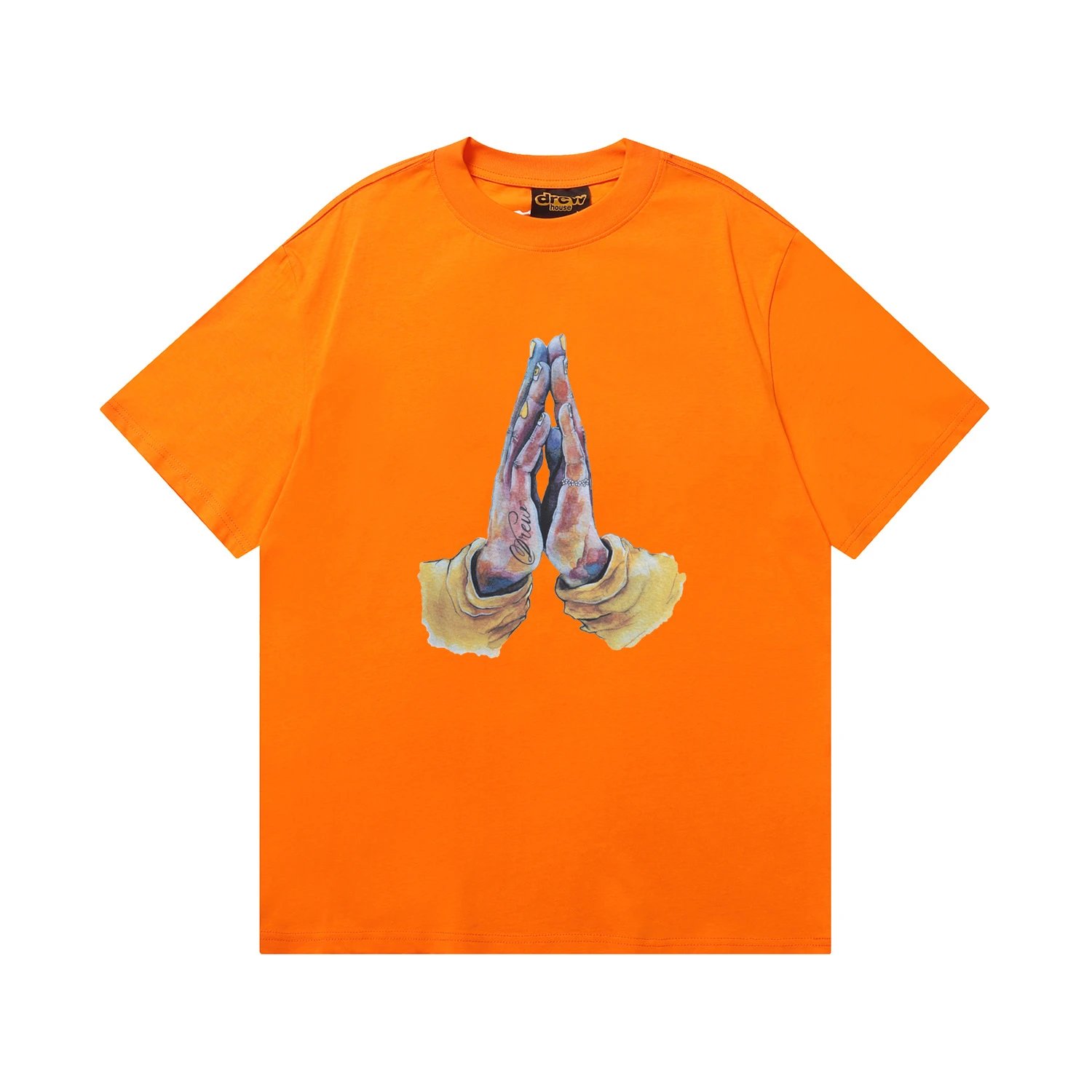 Praying Hands Graphic Streetwear T-Shirt Azure Blue - Gallery Image 7 - Detailed View