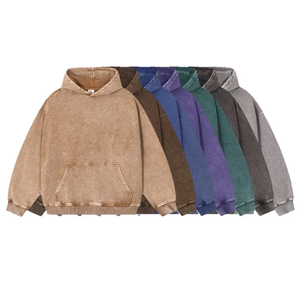 Men Heavyweight 420G Wax Dyed Washed Hoodie Light Gray - Gallery Image 3 - Detailed View