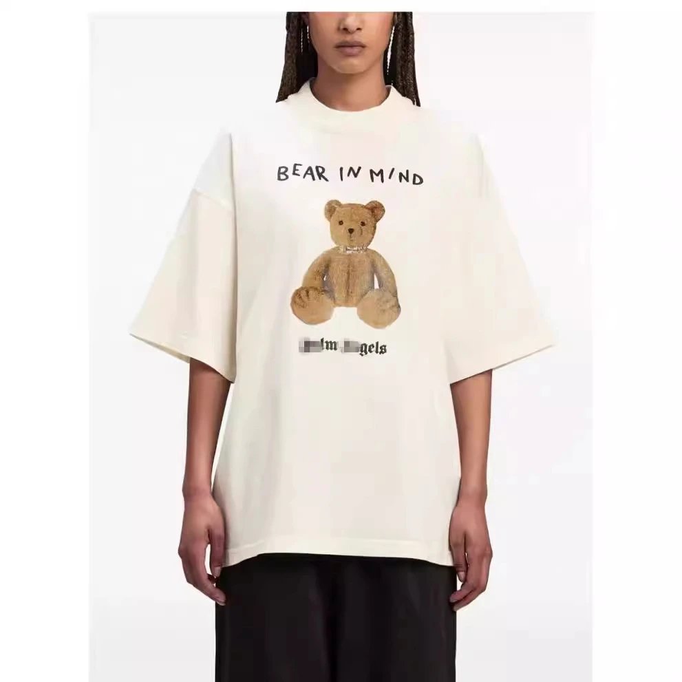 Streetwear Bear Graphic Cotton Tee Ivory Black - Gallery Image 12 - Detailed View