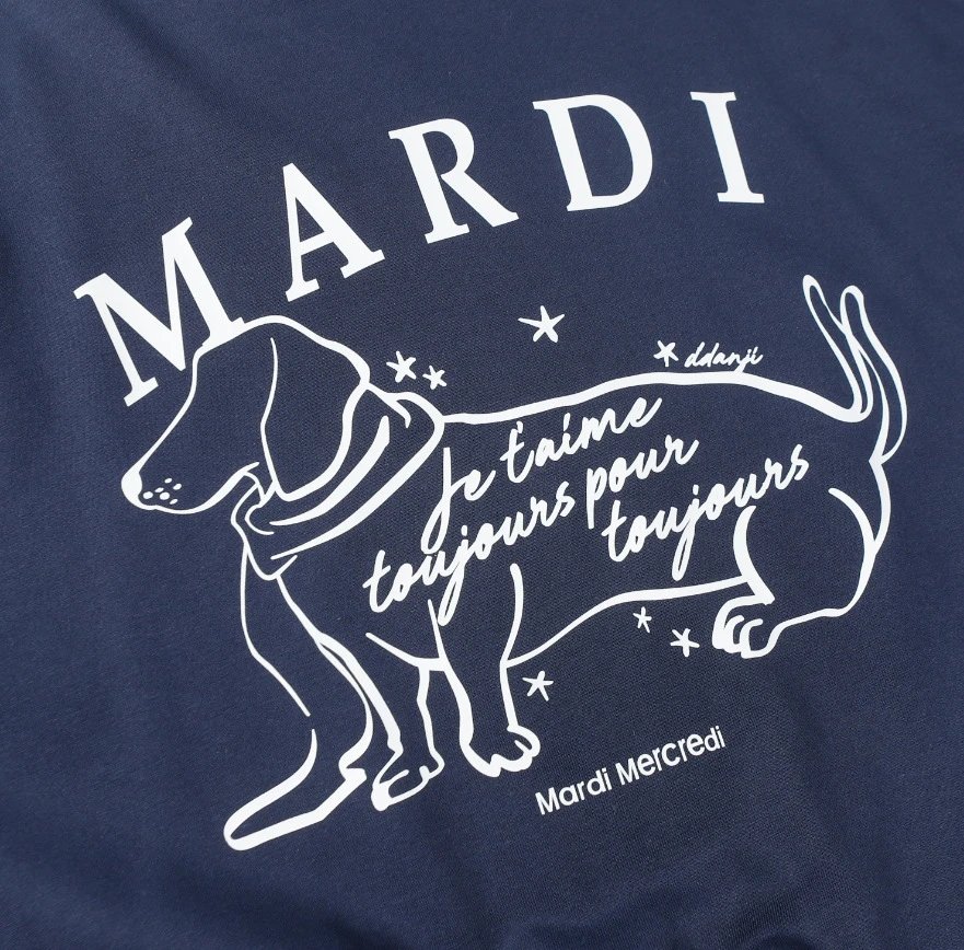 Unisex Dachshund Print Crewneck Sweatshirt Casual Indigo Blue - Gallery Image 11 - Detailed View