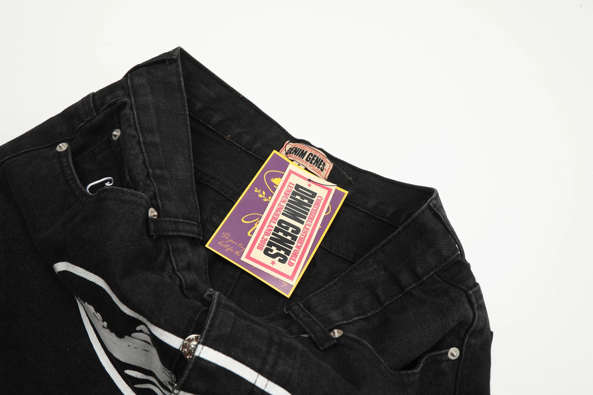 Graphic Denim Culottes Street Style Jet Black - Gallery Image 10 - Detailed View