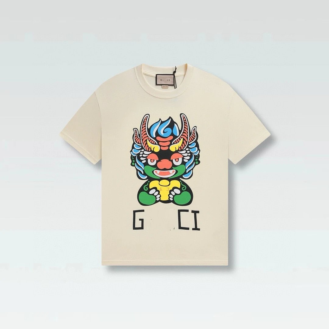 Unisex Dragon Snake Graphic Cotton Tee, Versatile Ecru - Gucci - Cnfans - $21.94