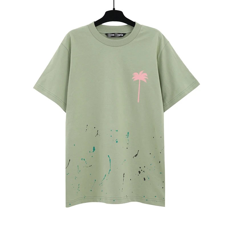 Street Style Cotton Palm Tree Print T-Shirt Sage Green - Gallery Image 3 - Detailed View