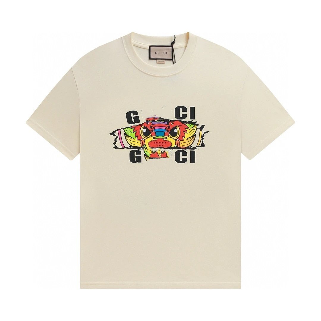 Unisex SS Casual Graphic Short Sleeve Tee, Ecru - Gucci - Cnfans - $21.94
