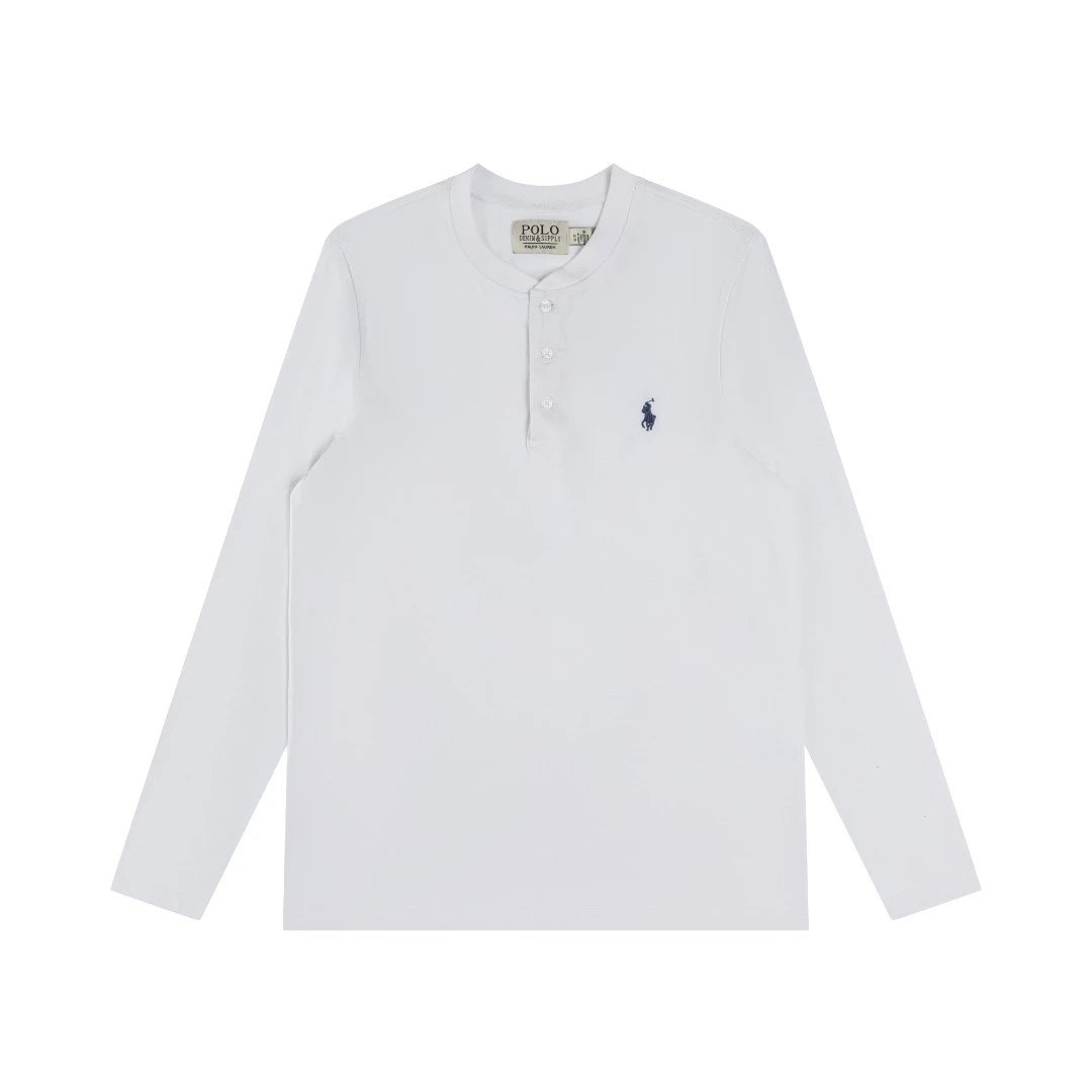 Cotton Henley Long Sleeve T-Shirt, Snow White - Gallery Image 4 - Detailed View