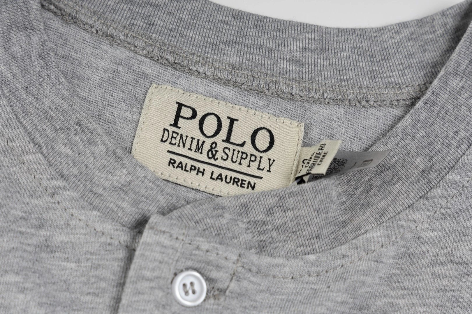 Cotton Henley Long Sleeve T-Shirt, Snow White - Gallery Image 13 - Detailed View