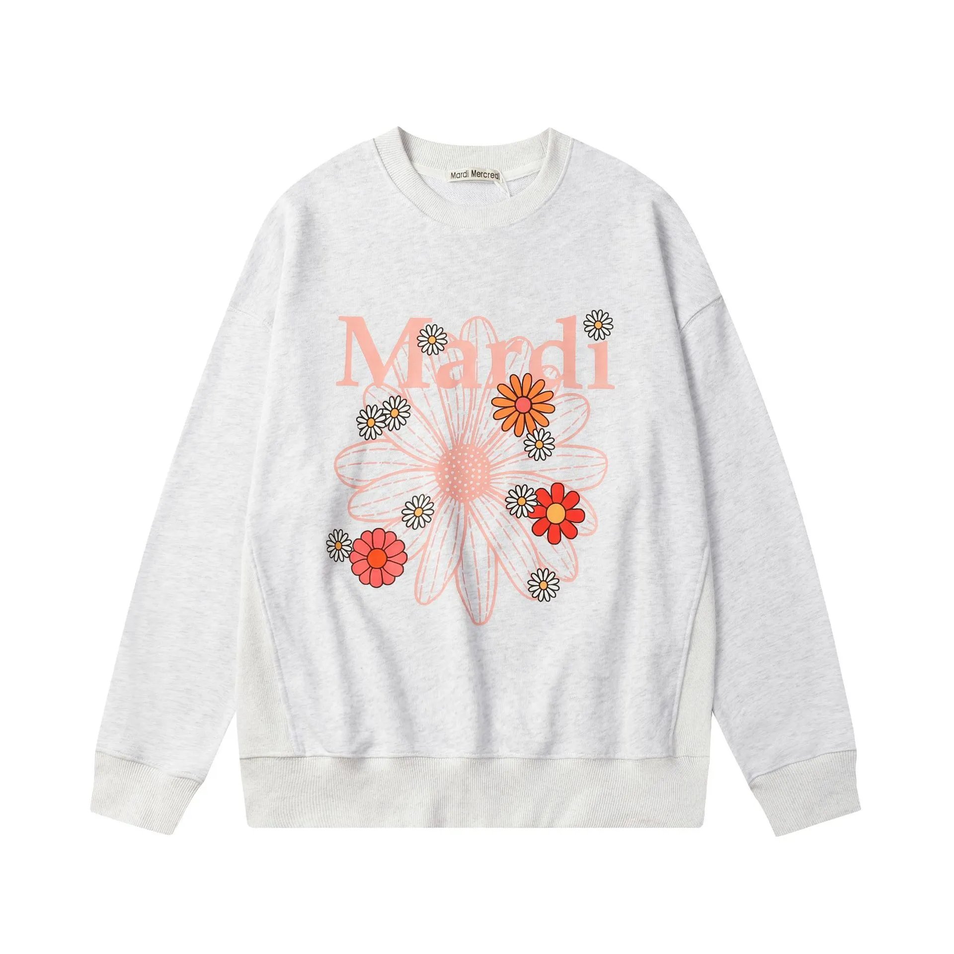 Women's Trendy Daisy Print Crewneck Sweatshirt, Heather Grey - Mardi Mercredi - Cnfans - $26.45