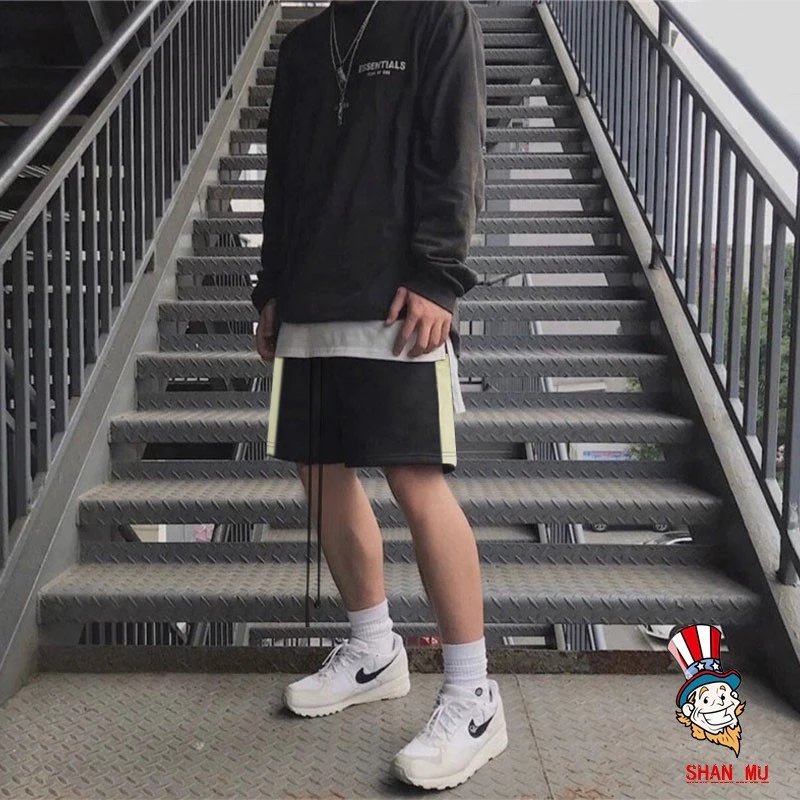 Unisex Cotton Drawstring Casual Shorts Ivory Black - Gallery Image 12 - Detailed View