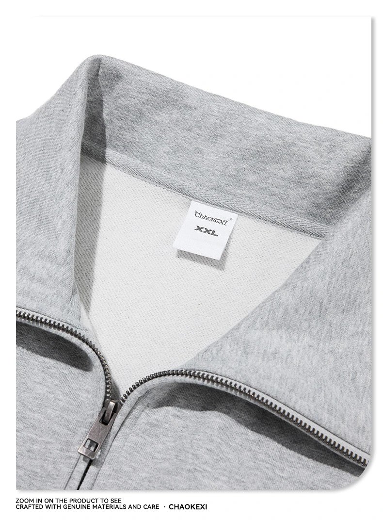 Men Retro Half Zip Pullover Sweatshirt Winter Jet Black - Gallery Image 11 - Detailed View