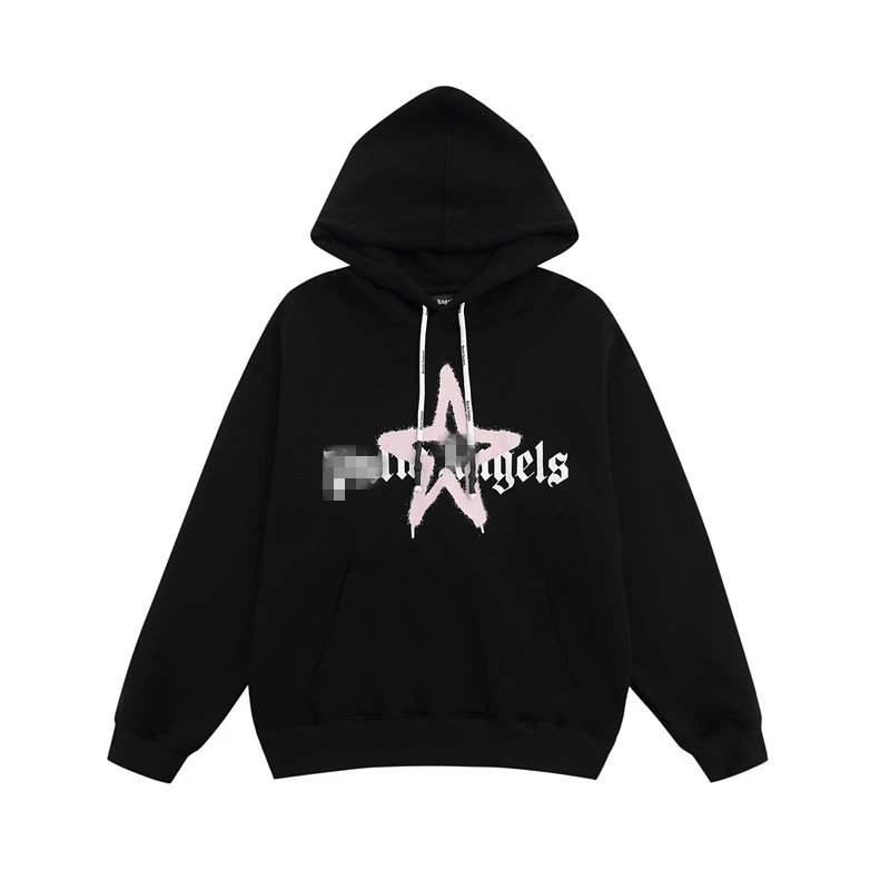Star Print Cotton Pullover Hoodie, Jet Black - Gallery Image 2 - Detailed View