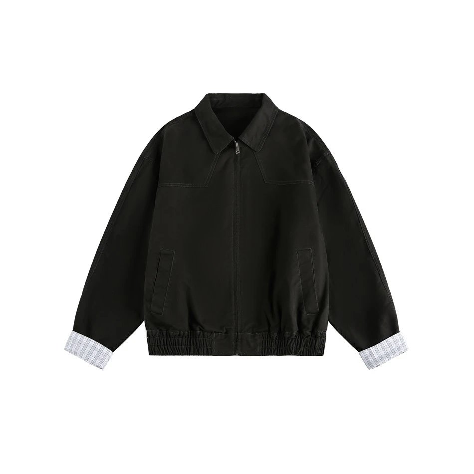 Retro Cleanfit Unisex Spring Fall Workwear Jacket Plaid Lined Obsidian - High Quality Product Image - Cnfans