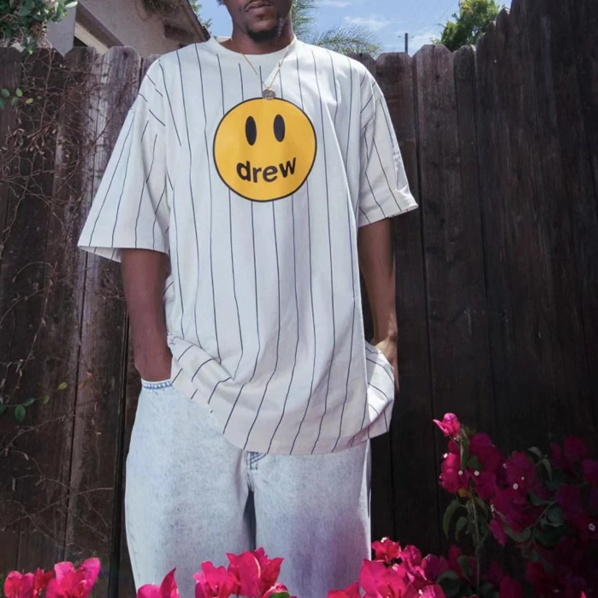 Street Striped Smiley Cotton Tee Ivory - Gallery Image 8 - Detailed View