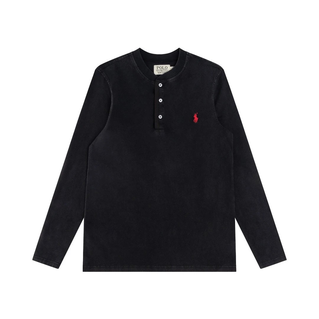 Men's Cotton Henley Long Sleeve Casual T-Shirt - Onyx - Ralph Lauren - Cnfans - $33.87