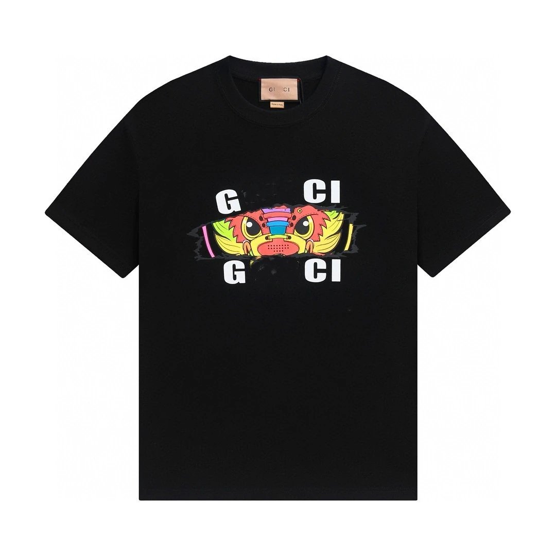 Unisex Dragon Graphic Soft Cotton Crewneck Tee, Jet Black - Gucci - Cnfans - $21.94