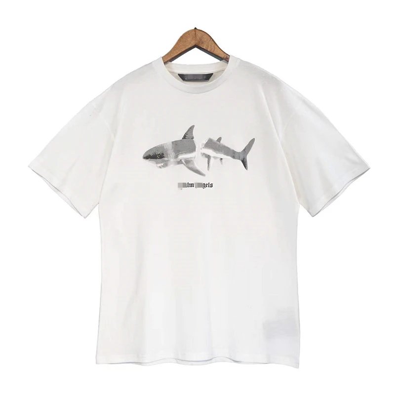 Shark Graphic Streetwear Cotton T-Shirt Ivory - Palm Angels - Cnfans - $20.97
