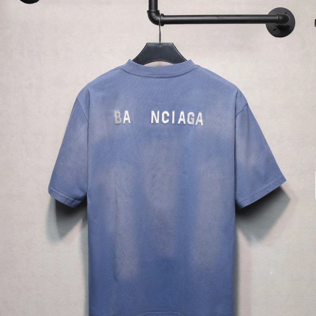 Unisex Oversized Washed Logo T-Shirt Spring Summer Dusty Blue - Gallery Image 2 - Detailed View