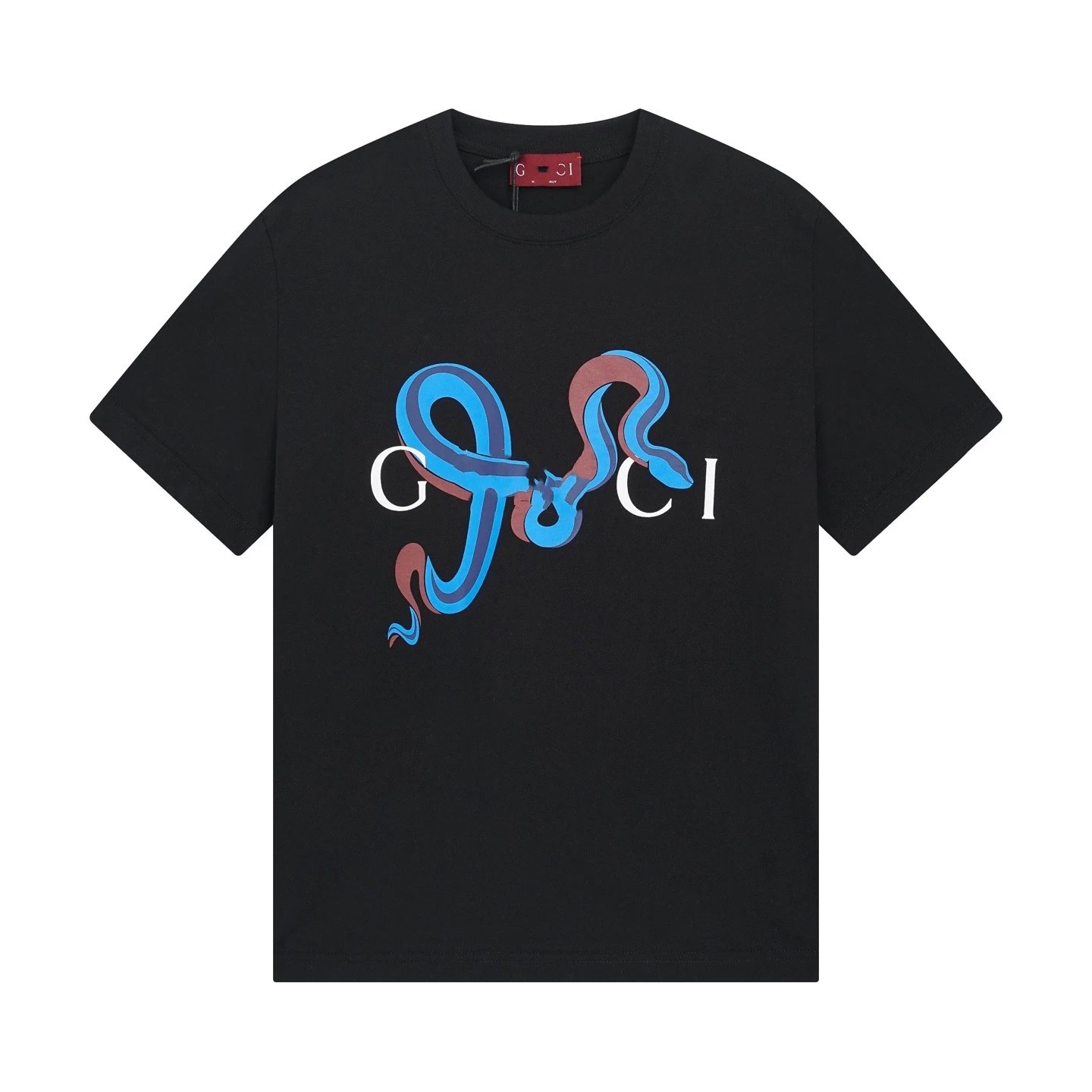 Unisex Snake Graphic Cotton Tee Summer Casual Fit, Onyx Black - Gucci - Cnfans - $21.94