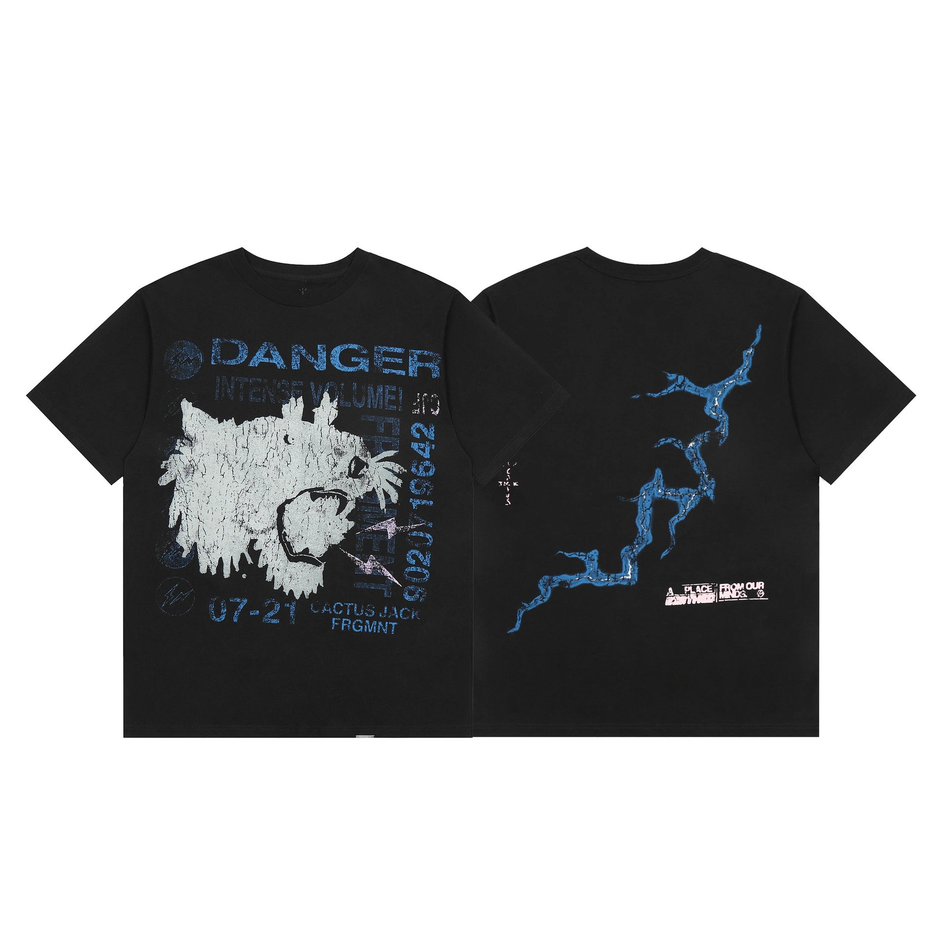 Streetwear Lightning Tiger Head Tee Black Sapphire - Travis Scott - Cnfans - $22.26