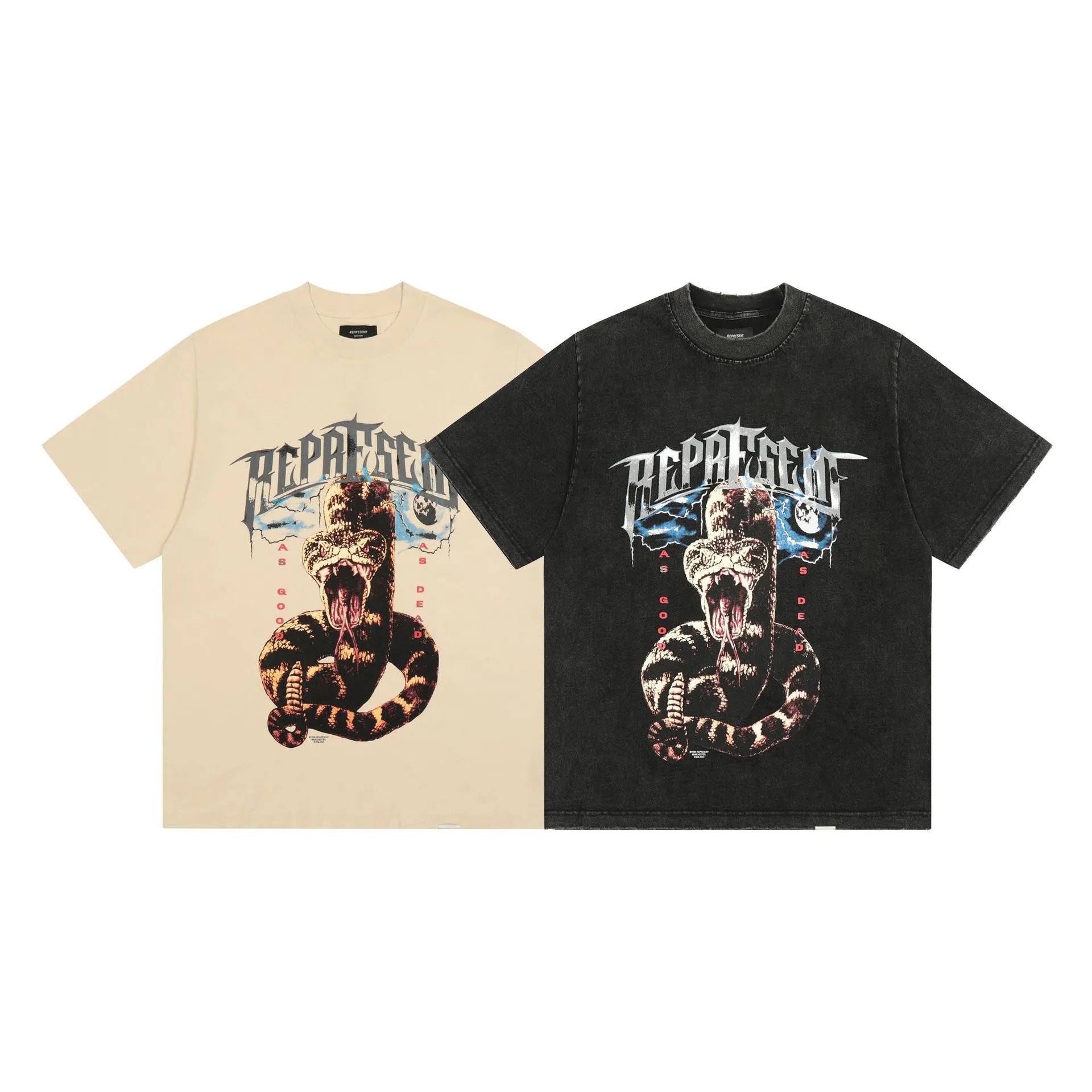 Represent Snake Tee Washed Casual Black - High Quality Product Image - Cnfans