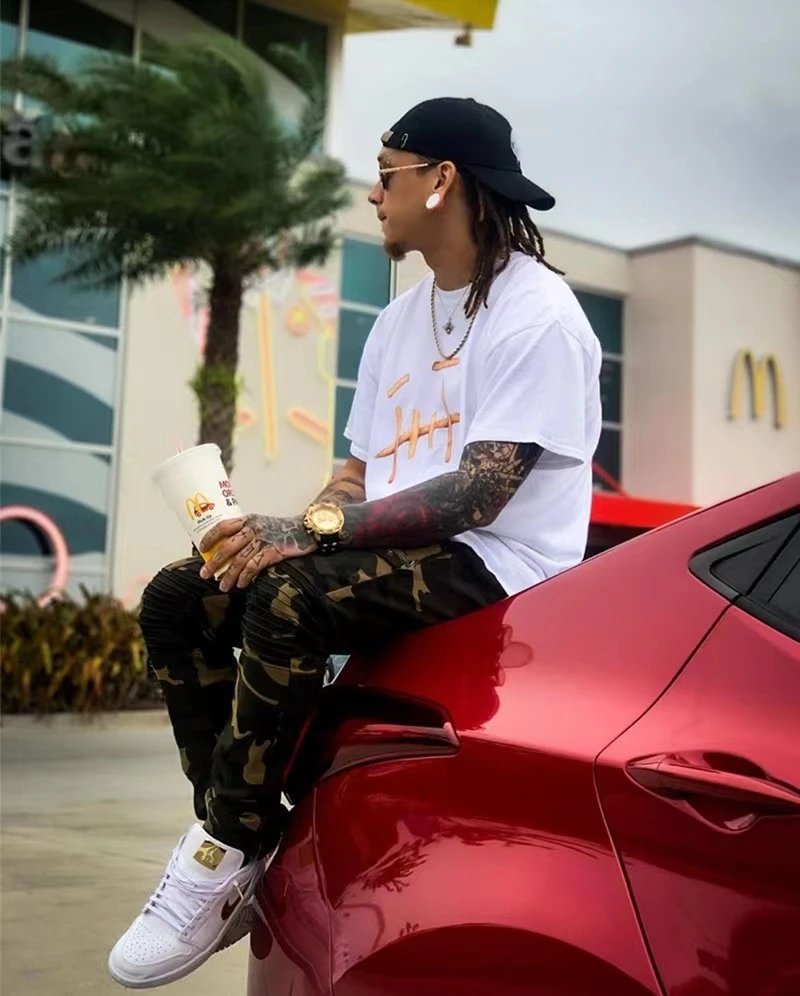 Street Style Fries Print Cotton Tee Ivory Brown - Gallery Image 12 - Detailed View