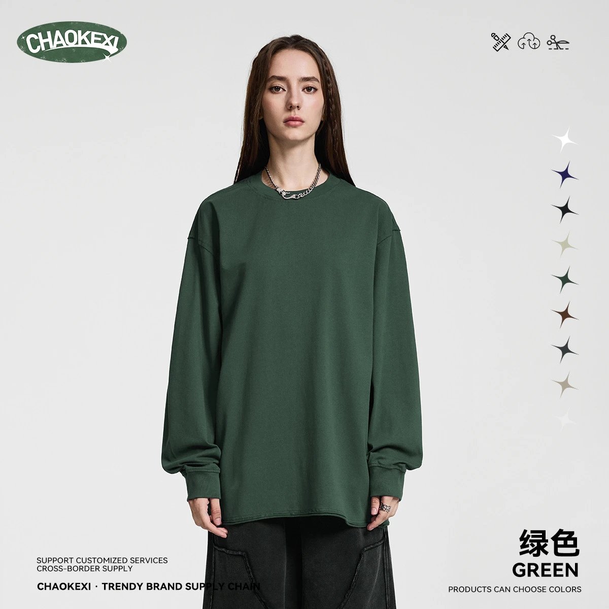 Men's Cotton Long Sleeve Tee Fall Basic Top Forest Green - ChaoKeXi - Cnfans - $21.85
