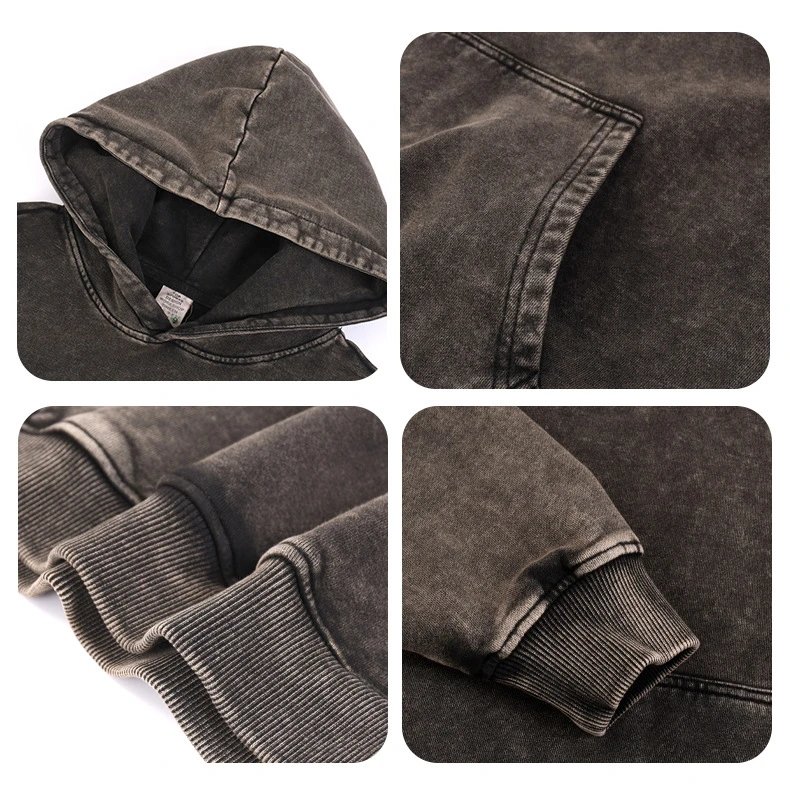 Men Heavyweight 420G Wax Dyed Washed Hoodie Light Gray - Gallery Image 13 - Detailed View