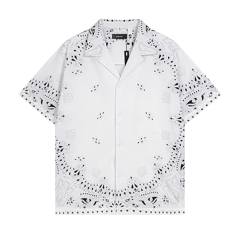 Casual Bandana Print Shirt Shorts Set, Optical White - Amiri - Cnfans - $22.26