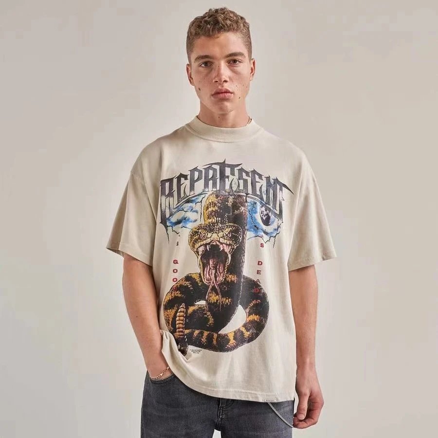 Represent Snake Tee Washed Casual Black - Gallery Image 2 - Detailed View