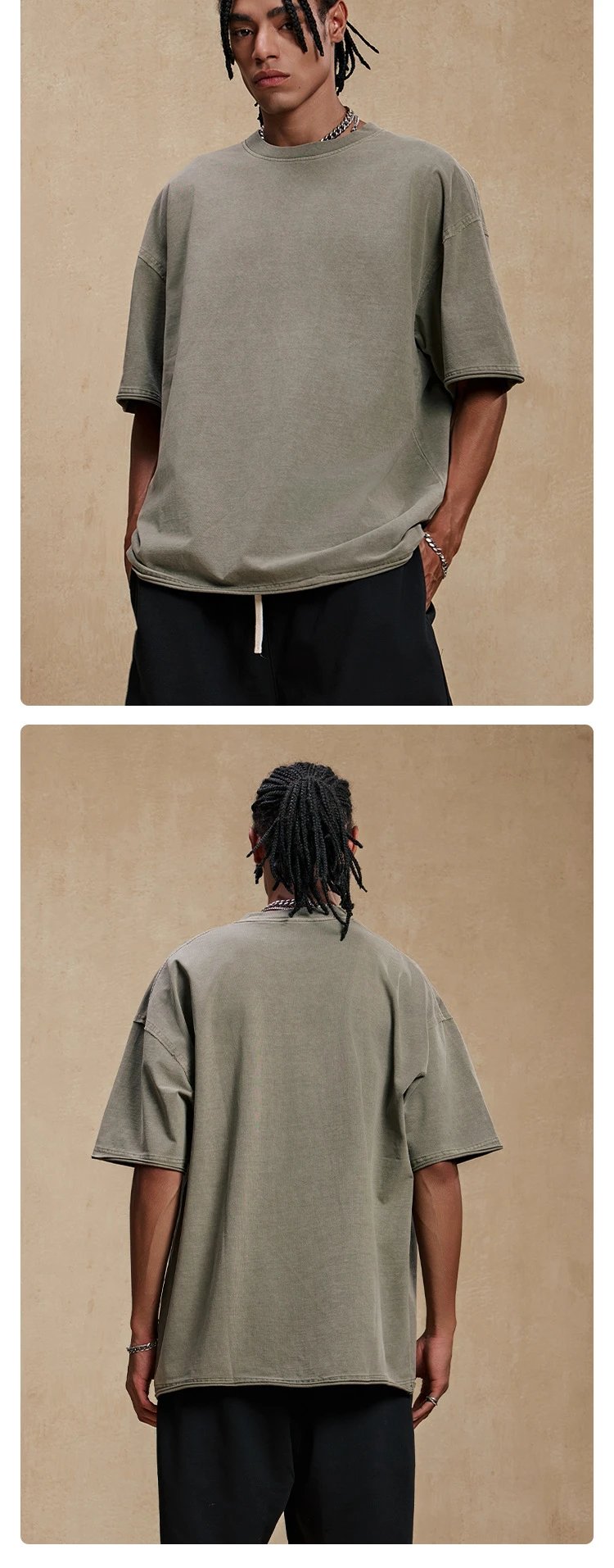 Vintage Cotton Men's Tee Casual Summer Washed Onyx - Gallery Image 5 - Detailed View