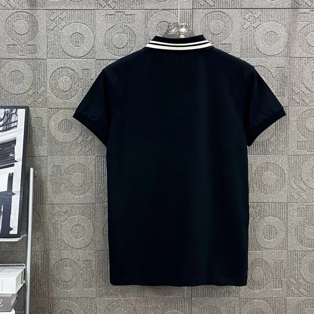 Classic Cotton Polo Shirt Striped Logo Print - Onyx - Gallery Image 5 - Detailed View