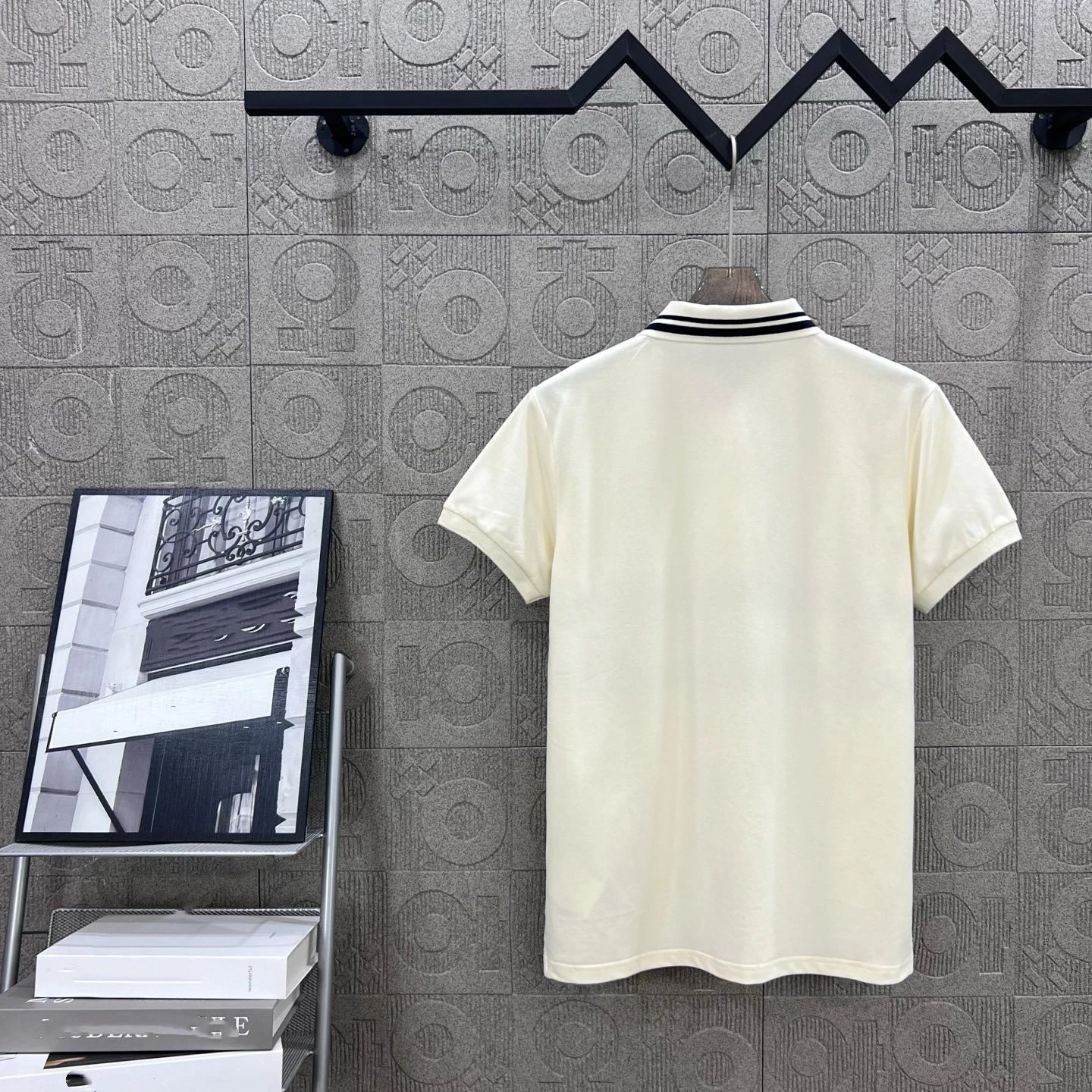 Classic Cotton Polo Shirt Striped Logo Print - Onyx - Gallery Image 2 - Detailed View