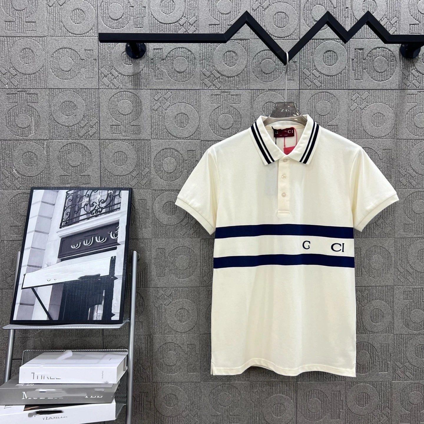 Striped Logo Print Cotton Polo Shirt Ivory - Gucci - Cnfans - $33.23
