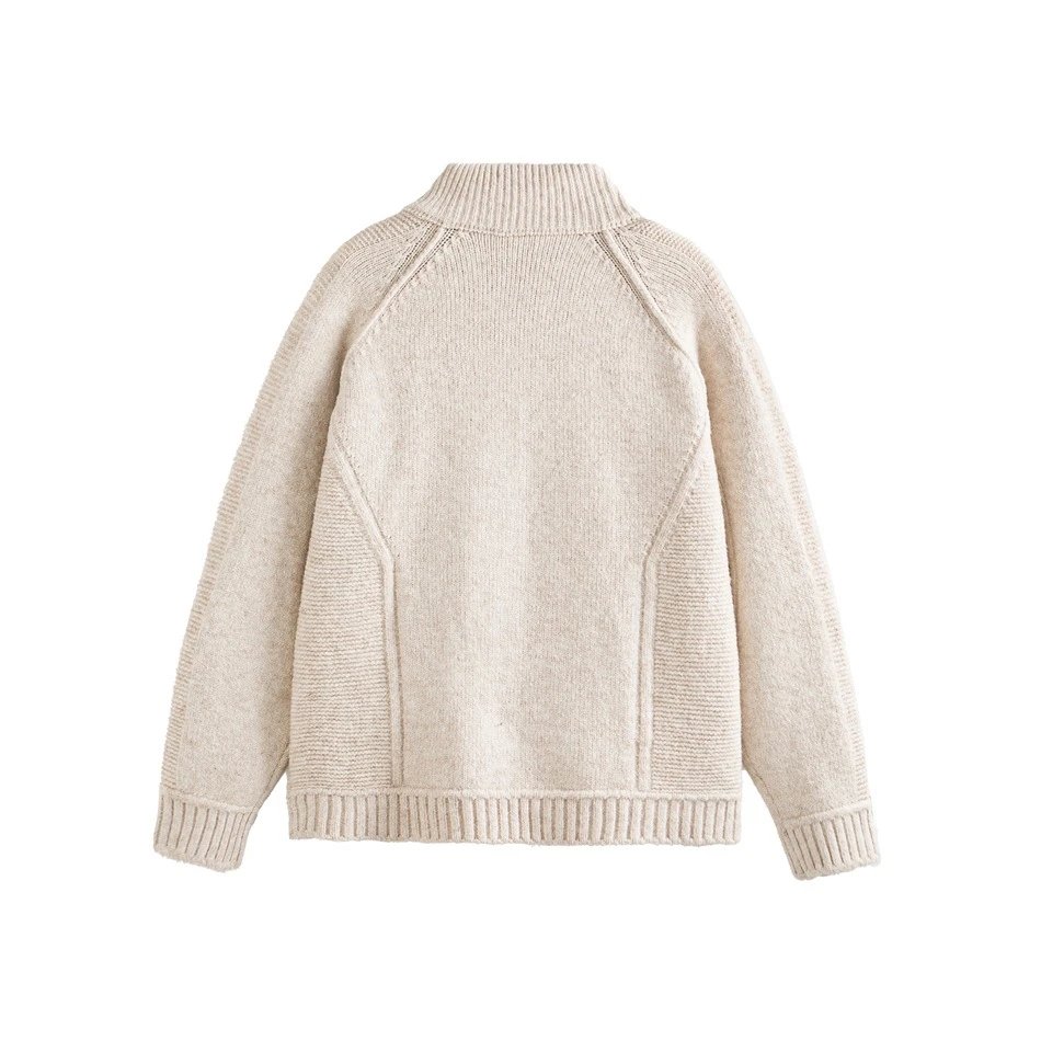 Fall Winter Unisex Full-Zip Retro Knit Sweater Cardigan Ash Grey - Gallery Image 5 - Detailed View