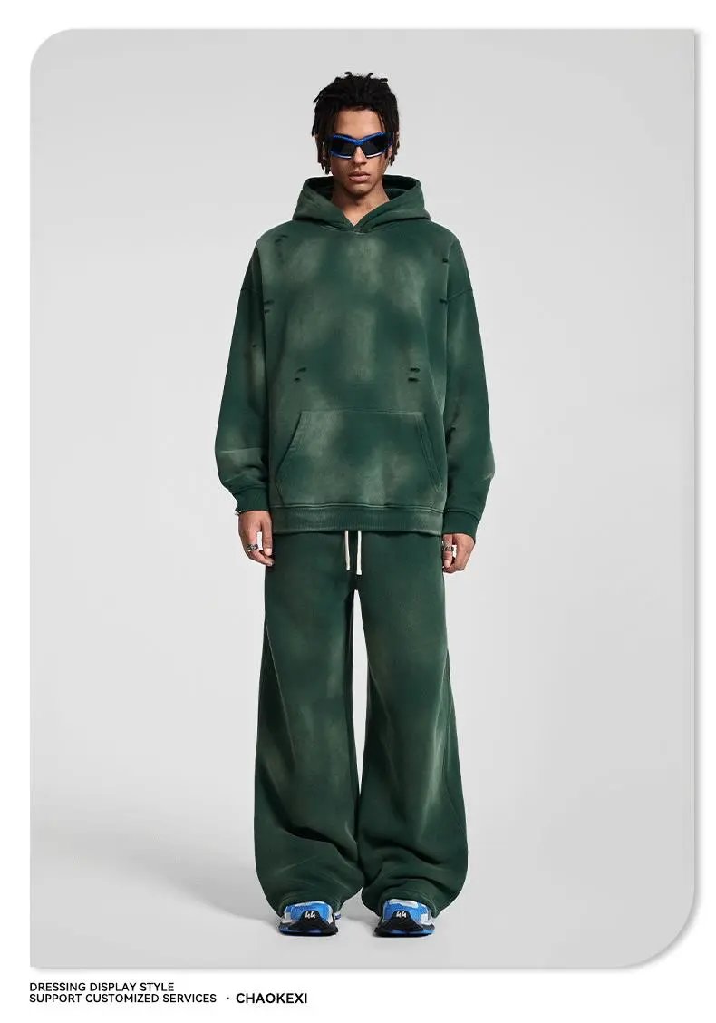 Vintage Fleece Hoodie Sweatpants Set Maroon - Gallery Image 8 - Detailed View