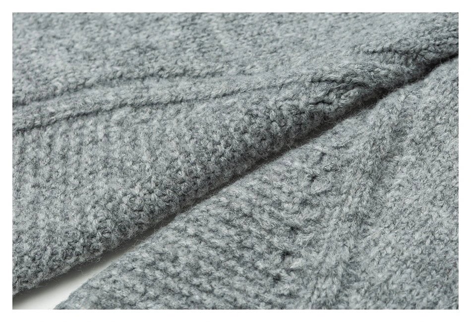 Fall Winter Unisex Full-Zip Retro Knit Sweater Cardigan Ash Grey - Gallery Image 10 - Detailed View